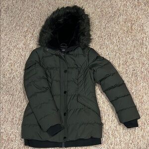 Noize Women's Green Puffer Jacket with Faux Fur Hood